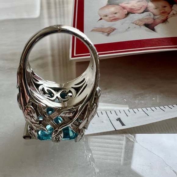 Rare Vintage Glam Jennifer Cary 925 Silver Blue Topaz w/small Diamonds Ring - Picture 10 of 15